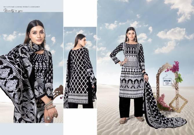Alija Lalest Fancy Designer  Black And White Heavy Cotton Print Karachi Dress Material
